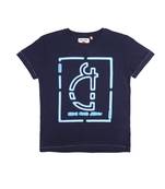 Blue Printed Cotton Boys Tshirts