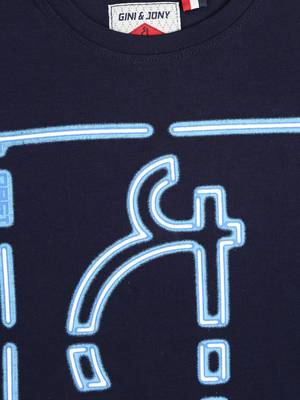 Blue Printed Cotton Boys Tshirts 3