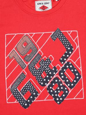 Red Printed Cotton Boys Tshirts 3