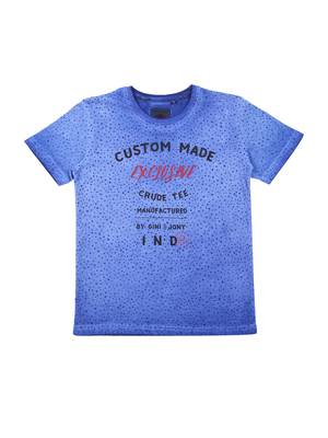 Blue Printed Cotton Boys Tshirts 1