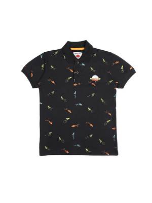 Black Printed Cotton Boys Tshirts 1
