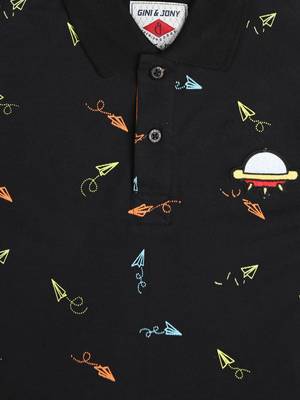 Black Printed Cotton Boys Tshirts 3