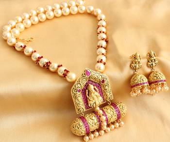 Divine Matte Finish Ruby Bridal Lakshmi Necklace Set 1