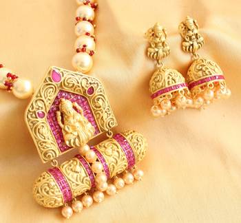 Divine Matte Finish Ruby Bridal Lakshmi Necklace Set 2