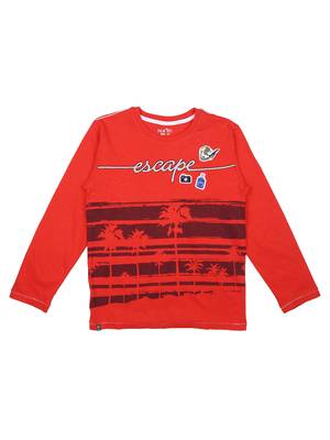 Red Printed Cotton Boys Tshirts 1