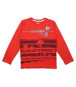 Red Printed Cotton Boys Tshirts
