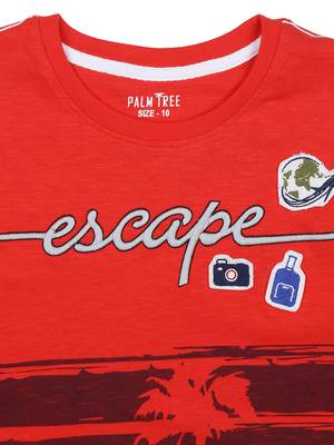 Red Printed Cotton Boys Tshirts 3