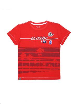 Red Printed Cotton Boys Tshirts 1