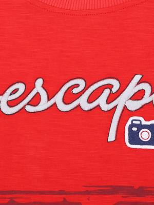 Red Printed Cotton Boys Tshirts 3