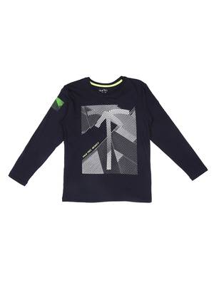 Blue Printed Cotton Boys Tshirts 1