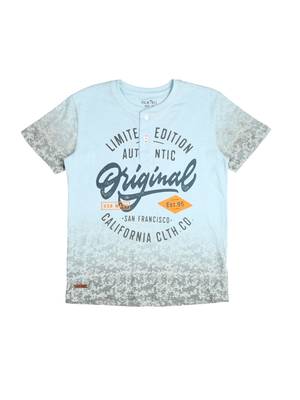 Blue Printed Cotton Boys Tshirts 1