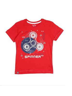 Red Printed Cotton Boys Tshirts 1