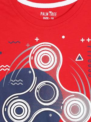 Red Printed Cotton Boys Tshirts 3