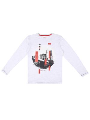 Grey Printed Cotton Boys Tshirts 1