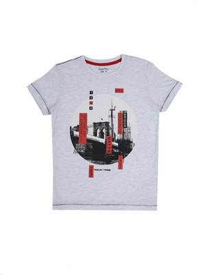 Grey Printed Cotton Boys Tshirts 1
