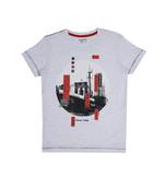 Grey Printed Cotton Boys Tshirts