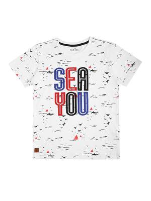 White Printed Cotton Boys Tshirts 1