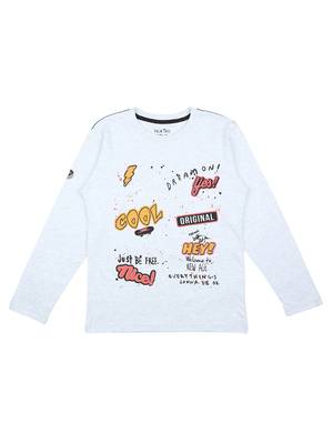 White Printed Cotton Boys Tshirts 1
