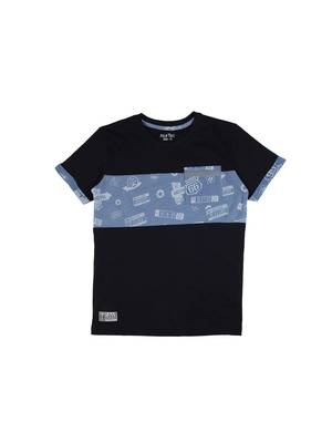 Blue Printed Cotton Boys Tshirts 1