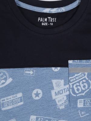 Blue Printed Cotton Boys Tshirts 3