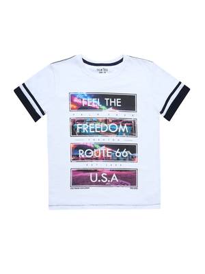 White Printed Cotton Boys Tshirts 1