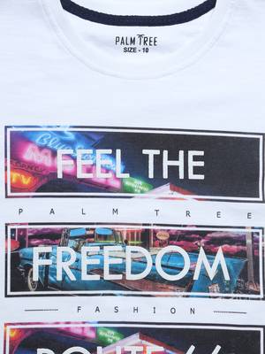 White Printed Cotton Boys Tshirts 3