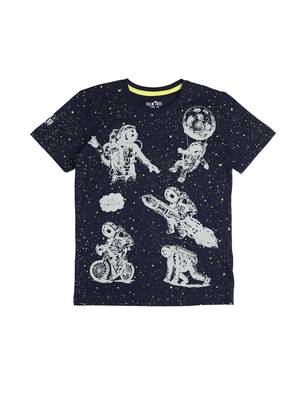 Blue Printed Cotton Boys Tshirts 1