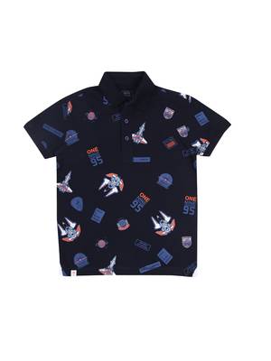 Blue Printed Cotton Boys Tshirts 1