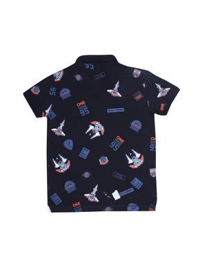 Blue Printed Cotton Boys Tshirts 2