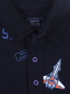 Blue Printed Cotton Boys Tshirts 3