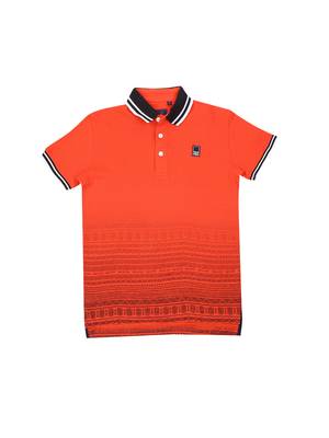 Orange Printed Cotton Boys Tshirts 1