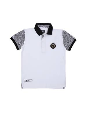 White Printed Cotton Boys Tshirts 1
