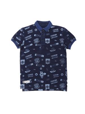 Blue Printed Cotton Boys Tshirts 1