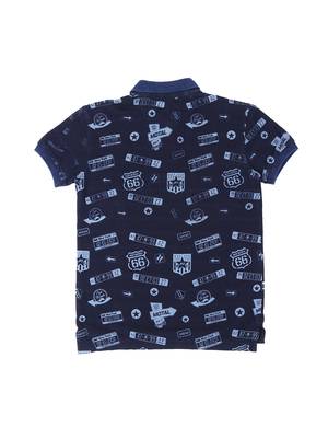 Blue Printed Cotton Boys Tshirts 2