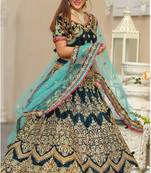 Teal
 Embroidered Velvet Semi Stitched Lehenga