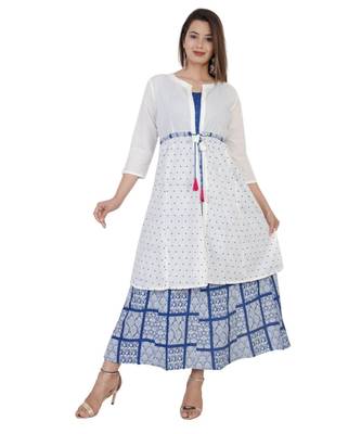 blue Kurti with White Jacket 1