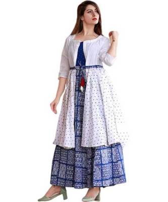 blue Kurti with White Jacket 2