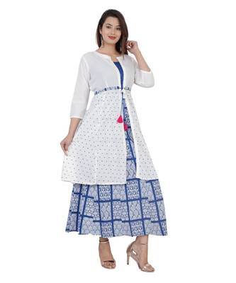 blue Kurti with White Jacket 3