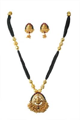 kolhapuri gold plated laxmi pendhant long mangalsutra set  1