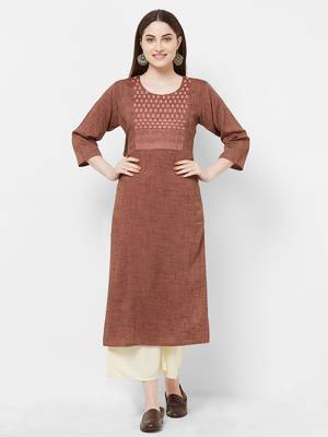 Brown embroidered rayon ethnic-kurtis 1