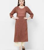 Brown embroidered rayon ethnic-kurtis