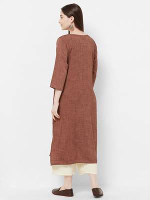 Brown embroidered rayon ethnic-kurtis 2