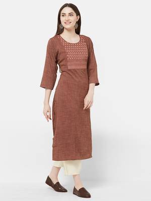 Brown embroidered rayon ethnic-kurtis 4