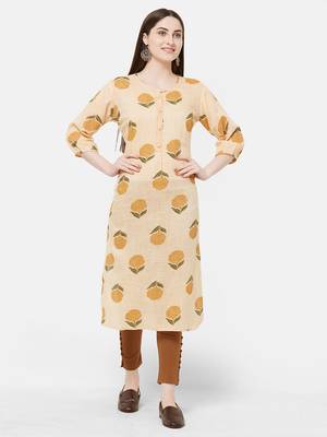 Yellow printed rayon ethnic-kurtis 1