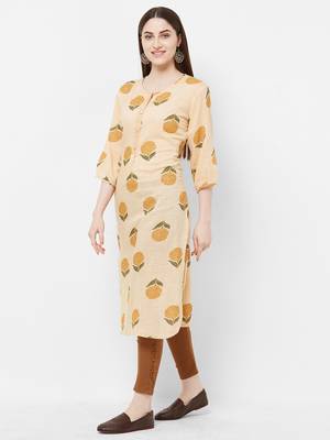 Yellow printed rayon ethnic-kurtis 3