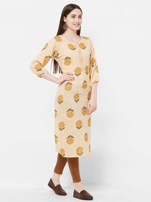 Yellow printed rayon ethnic-kurtis 4