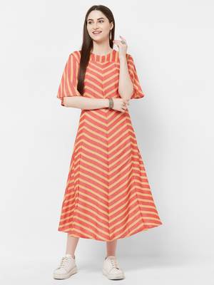 Orange printed rayon ethnic-kurtis 1