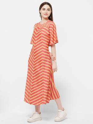 Orange printed rayon ethnic-kurtis 3