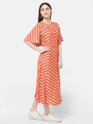 Orange printed rayon ethnic-kurtis 4
