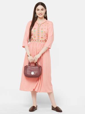 Pink embroidered rayon ethnic-kurtis 1